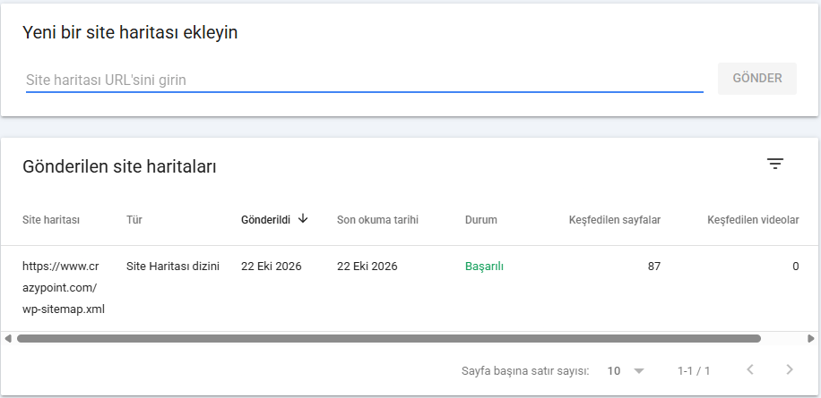 Google Search Console site haritaları raporu